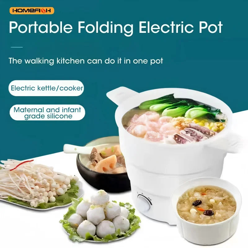 HOMEFISH Foldable Silicone Electric Pot Portable Multi-Purpose Hot Water Boiler for Travel 110/220V Kettle Ideal for Camping
