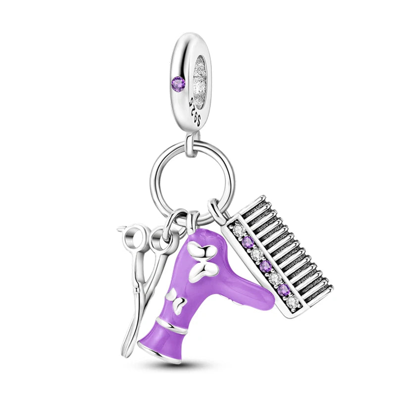 925 Silver Color Gem Butterfly Luminous Firefly Purple Charms Pendants Fit 3mm 925 Original Bracelets DIY Party Jewelry Gift