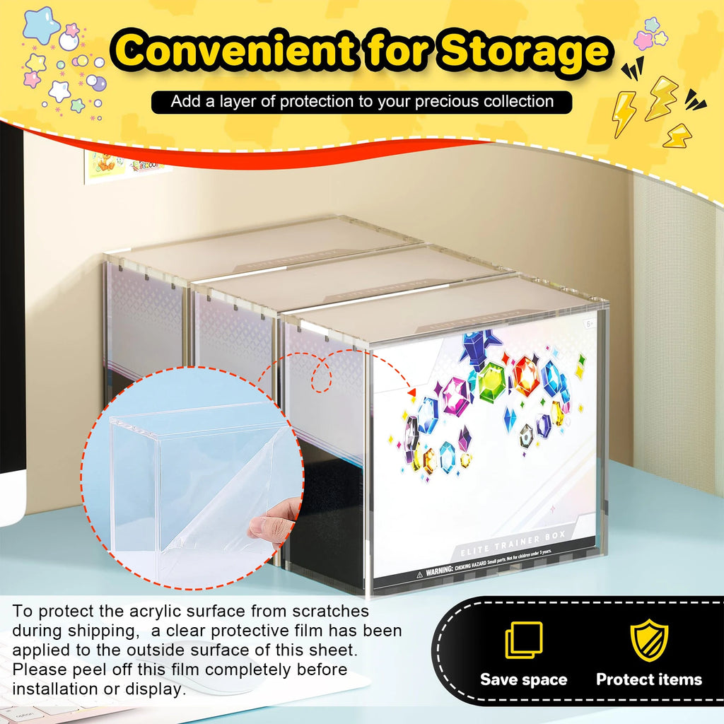 Display Box Clear Ultra Acrylic Waterproof Anti-UV Dust-Proof Booster Show Case Magnetic Close for ETB PokemonBox Protector