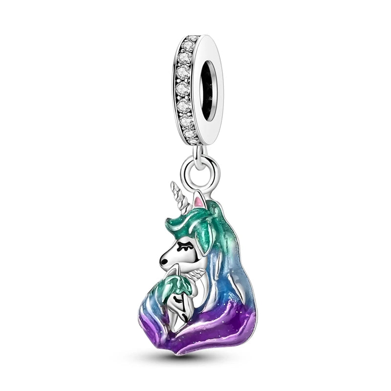 925 Silver Color Gem Butterfly Luminous Firefly Purple Charms Pendants Fit 3mm 925 Original Bracelets DIY Party Jewelry Gift