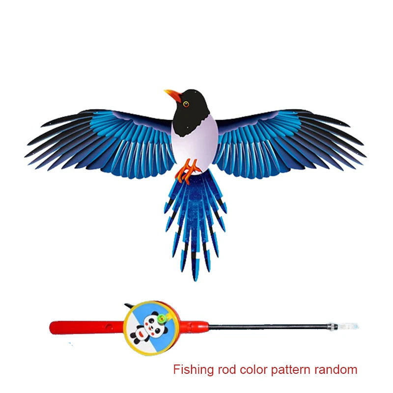 Mini Fishing Rod Kite for Kids Vivid Butterfly Swallow Parrot Easy to Fly Goldfish Kites for Toddler Outdoor Beach Park Beginner