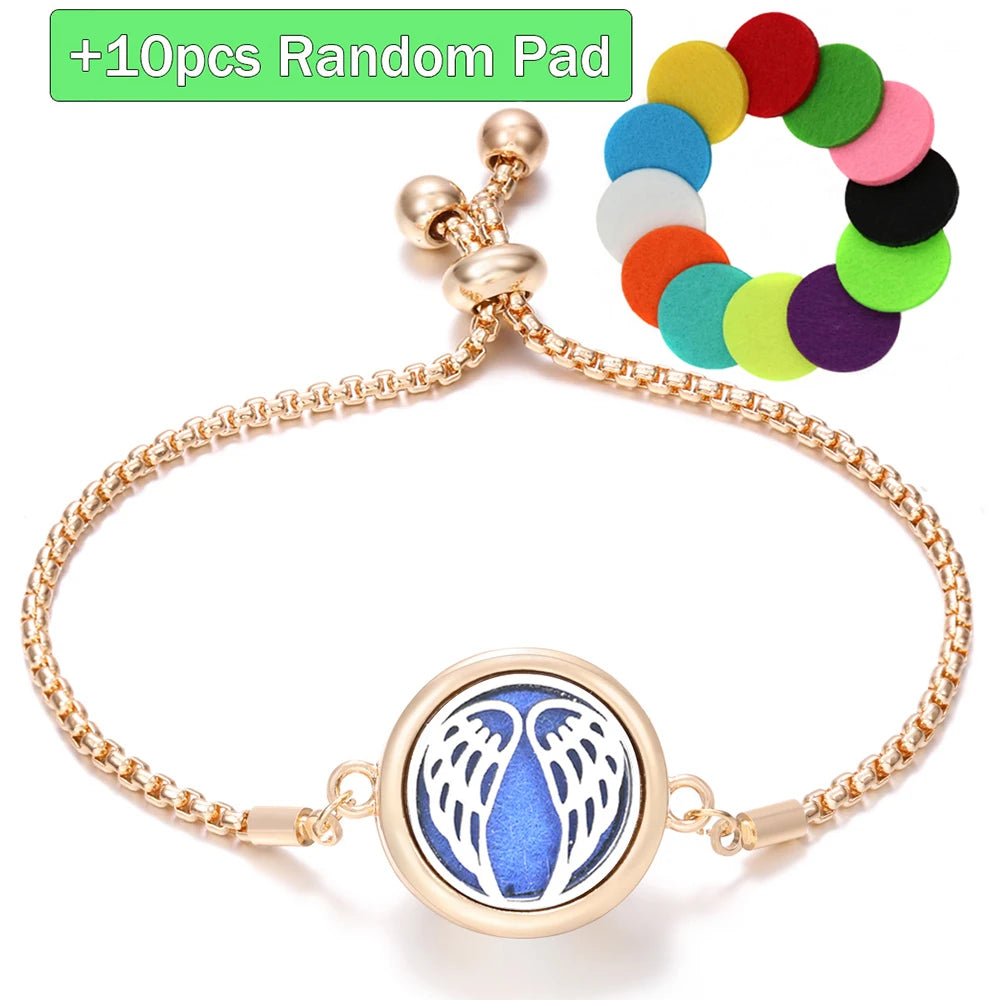 New Trendy Golden Tree of Life Stainless Steel Aromatherapy Bangle Women Essential Oil Diffuser Perfume Lockets Bracelet Jewelry