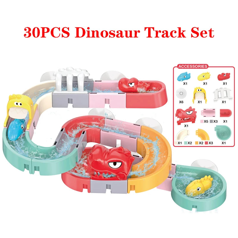 DIY Building Water Slide Tracks BaBy Bath Toys Wall Track Building Set Spray Water Toys for Kids, Outside Pool Bathtub Toys