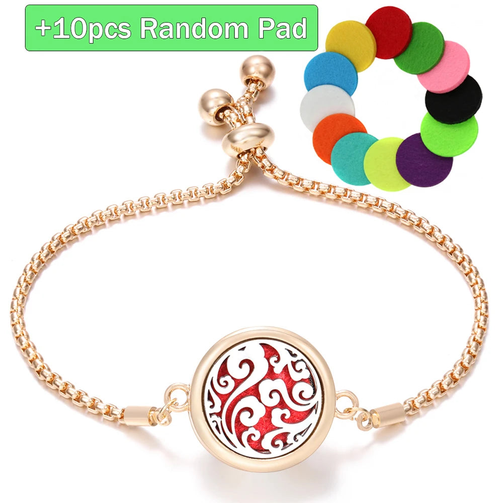 New Trendy Golden Tree of Life Stainless Steel Aromatherapy Bangle Women Essential Oil Diffuser Perfume Lockets Bracelet Jewelry