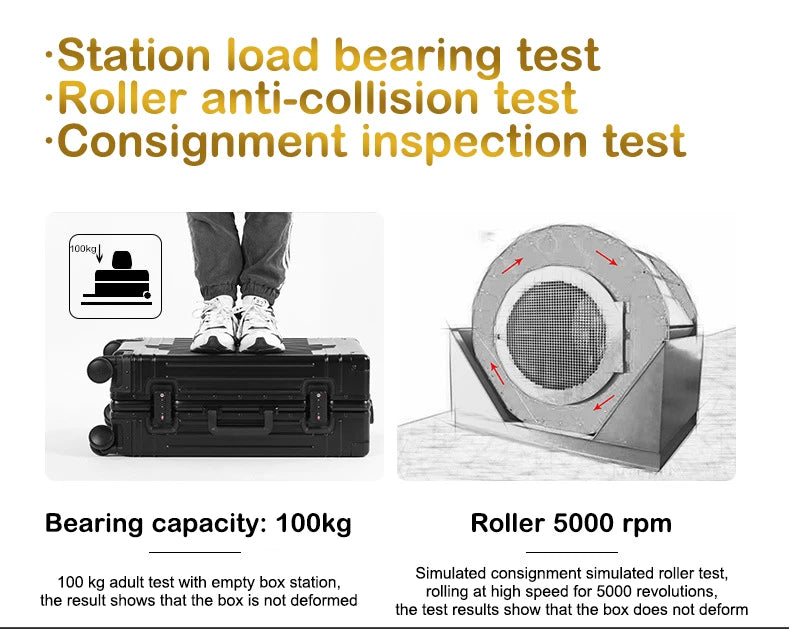 100% Aluminum-magnesium Alloy Travel Suitcase Rolling Luggage 20/24/28 inch Trolley Luggage Carry-On Cabin Suitcase Bag TSA Lock
