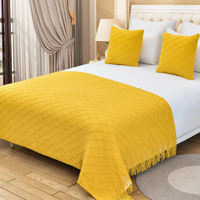 1 Piece Bedspreads Solid Color Tassel Bed Runners Scarves Modern Bed Throws for Foot of Bed Queen King Size Home Decoration