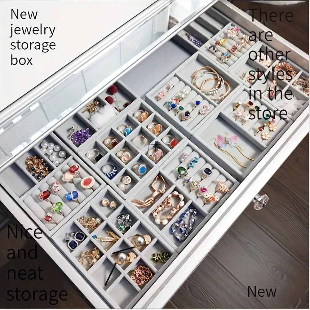 4pcs Velvet Jewelry Organizer Set Stackable Drawer Storage for Earrings, Necklaces & Rings Women, Beading Jewelry Making Display