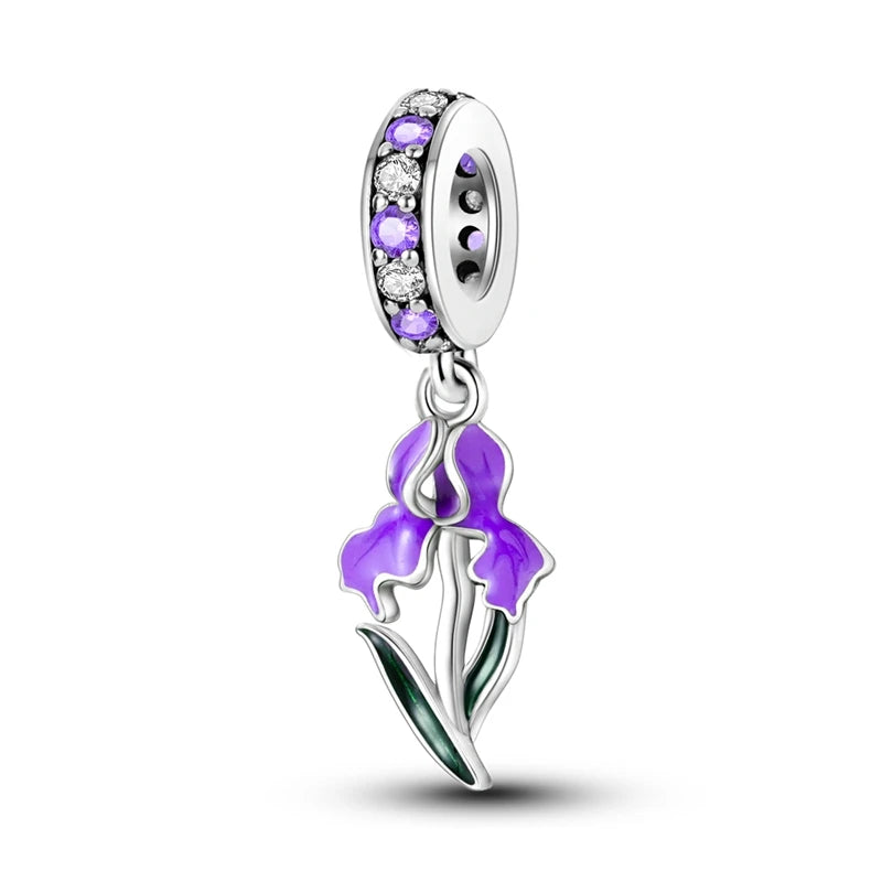 925 Silver Color Gem Butterfly Luminous Firefly Purple Charms Pendants Fit 3mm 925 Original Bracelets DIY Party Jewelry Gift