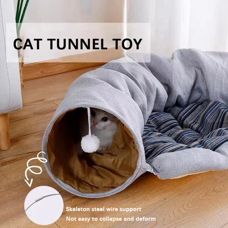 Pet Cat Tunnel Toys 2 In1 Collapsible Cat Nest Kitten Bed Tunnels Interactive Play Toy Indoor Tent for Cat Exercising Products