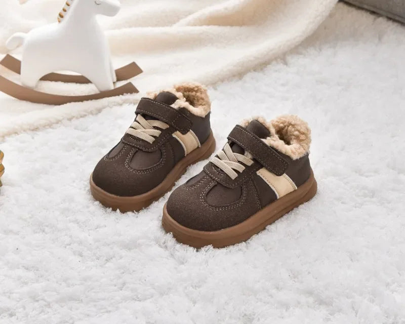 1-8Y Children's Shoes Autumn Winter New Baby Boys Girls Black Cotton Plush Warm Shallow Boots Little Kids Casual Sports Shoes