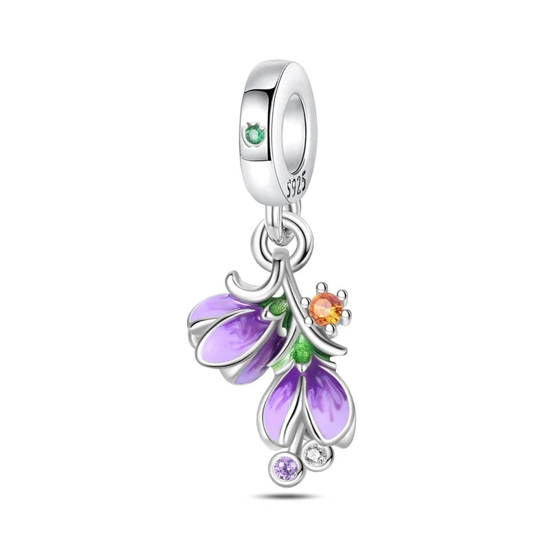 925 Silver Color Gem Butterfly Luminous Firefly Purple Charms Pendants Fit 3mm 925 Original Bracelets DIY Party Jewelry Gift