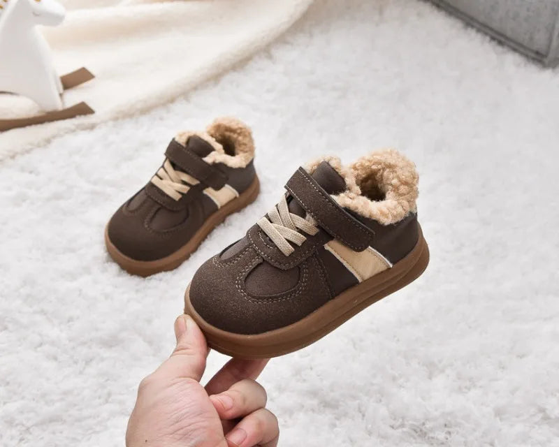 1-8Y Children's Shoes Autumn Winter New Baby Boys Girls Black Cotton Plush Warm Shallow Boots Little Kids Casual Sports Shoes