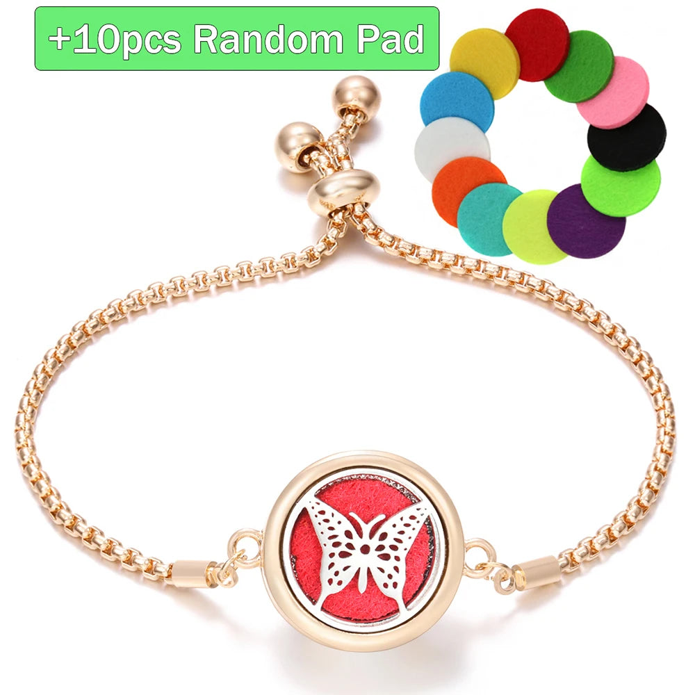 New Trendy Golden Tree of Life Stainless Steel Aromatherapy Bangle Women Essential Oil Diffuser Perfume Lockets Bracelet Jewelry