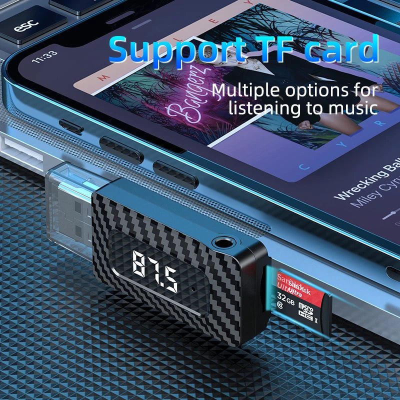 Car Wireless Bluetooth Receiver Play TF Card Music Built-in Mic Support Voice control For iPhone Android Phone