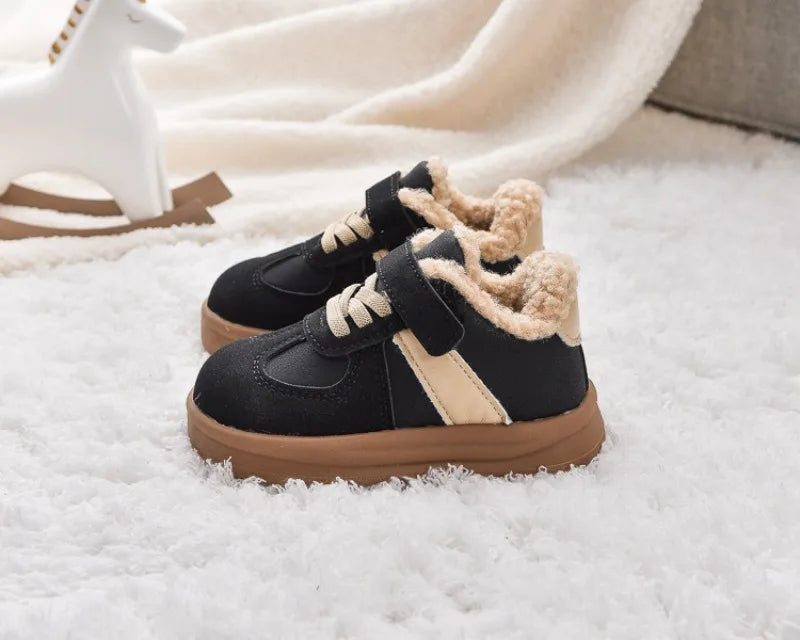 1-8Y Children's Shoes Autumn Winter New Baby Boys Girls Black Cotton Plush Warm Shallow Boots Little Kids Casual Sports Shoes