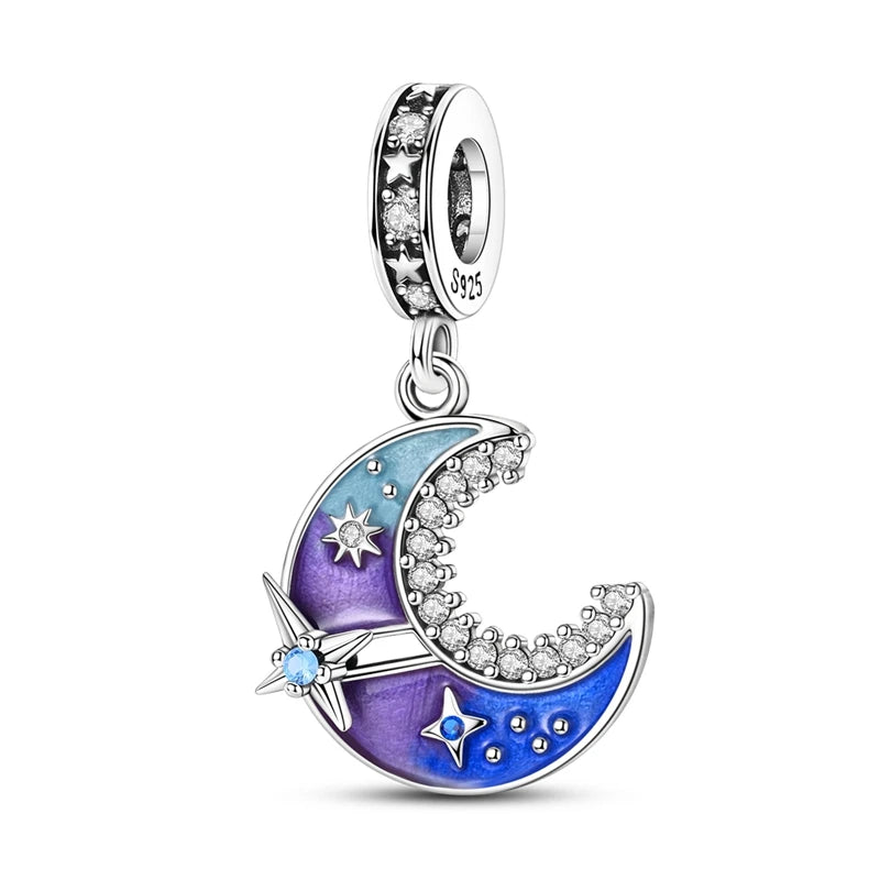 925 Silver Color Gem Butterfly Luminous Firefly Purple Charms Pendants Fit 3mm 925 Original Bracelets DIY Party Jewelry Gift