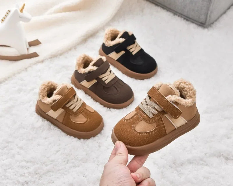 1-8Y Children's Shoes Autumn Winter New Baby Boys Girls Black Cotton Plush Warm Shallow Boots Little Kids Casual Sports Shoes