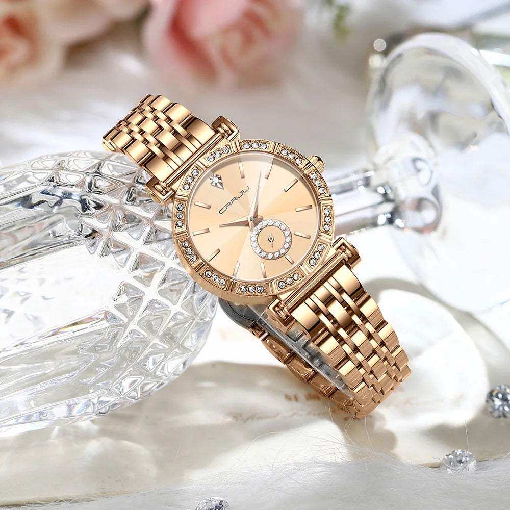 CRRJU Brand Luxury Fashion Original Ladies Watch Waterproof Ladies Watch Stainless Steel Diamond Watch Gift Relogio Feminino