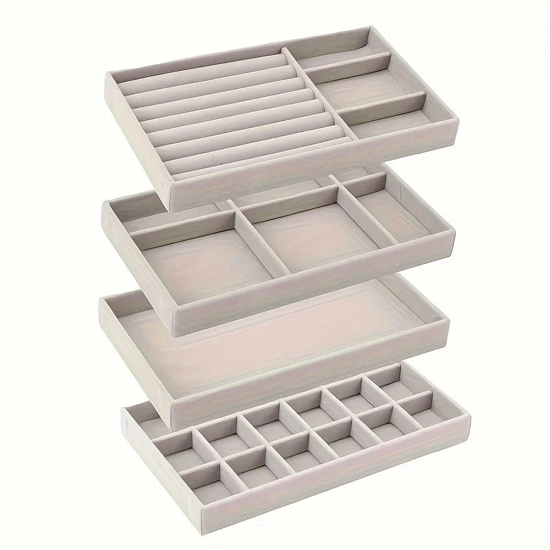 4pcs Velvet Jewelry Organizer Set Stackable Drawer Storage for Earrings, Necklaces & Rings Women, Beading Jewelry Making Display