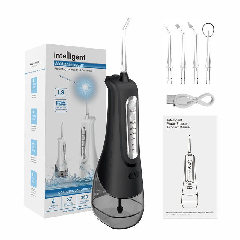 Oral Irrigator Portable Dental Water Flosser USB Rechargeable Water Jet Floss Tooth Pick 4 Jet Tip 220ml 4 Modes IPX7 1600rpm