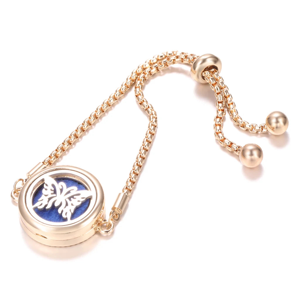 New Trendy Golden Tree of Life Stainless Steel Aromatherapy Bangle Women Essential Oil Diffuser Perfume Lockets Bracelet Jewelry
