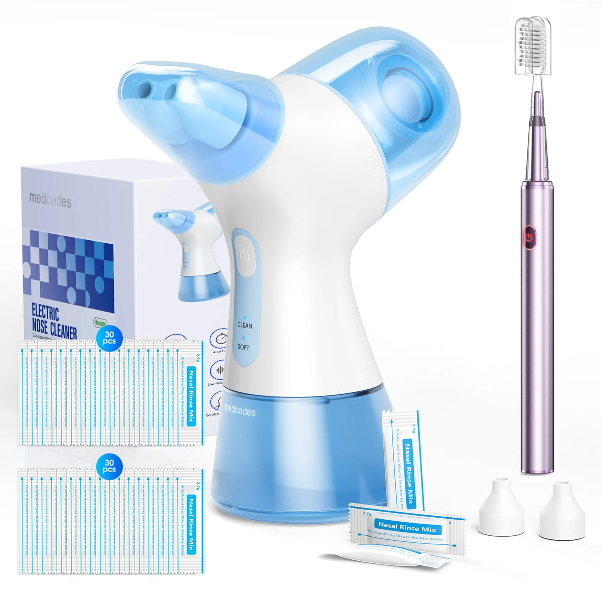 Nasal Irrigation System–Rinse Kit with 1 Nose Cleaner and 30 SaltPods for Congestion Relief Sinus with Electric Toothbrush Set