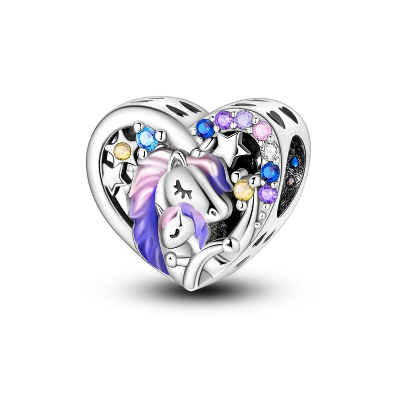 925 Silver Color Gem Butterfly Luminous Firefly Purple Charms Pendants Fit 3mm 925 Original Bracelets DIY Party Jewelry Gift