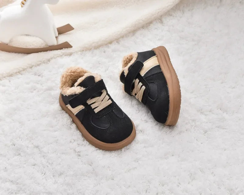 1-8Y Children's Shoes Autumn Winter New Baby Boys Girls Black Cotton Plush Warm Shallow Boots Little Kids Casual Sports Shoes