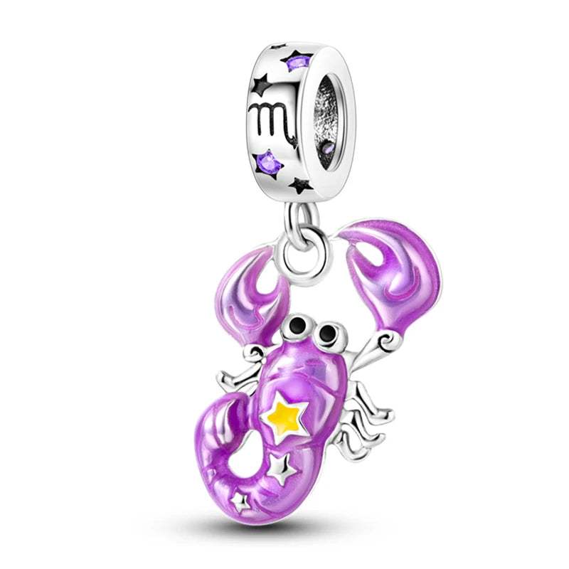 925 Silver Color Gem Butterfly Luminous Firefly Purple Charms Pendants Fit 3mm 925 Original Bracelets DIY Party Jewelry Gift