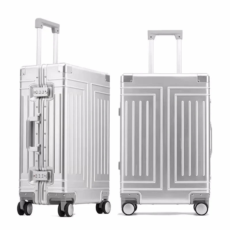 100% Aluminum-magnesium Alloy Travel Suitcase Rolling Luggage 20/24/28 inch Trolley Luggage Carry-On Cabin Suitcase Bag TSA Lock