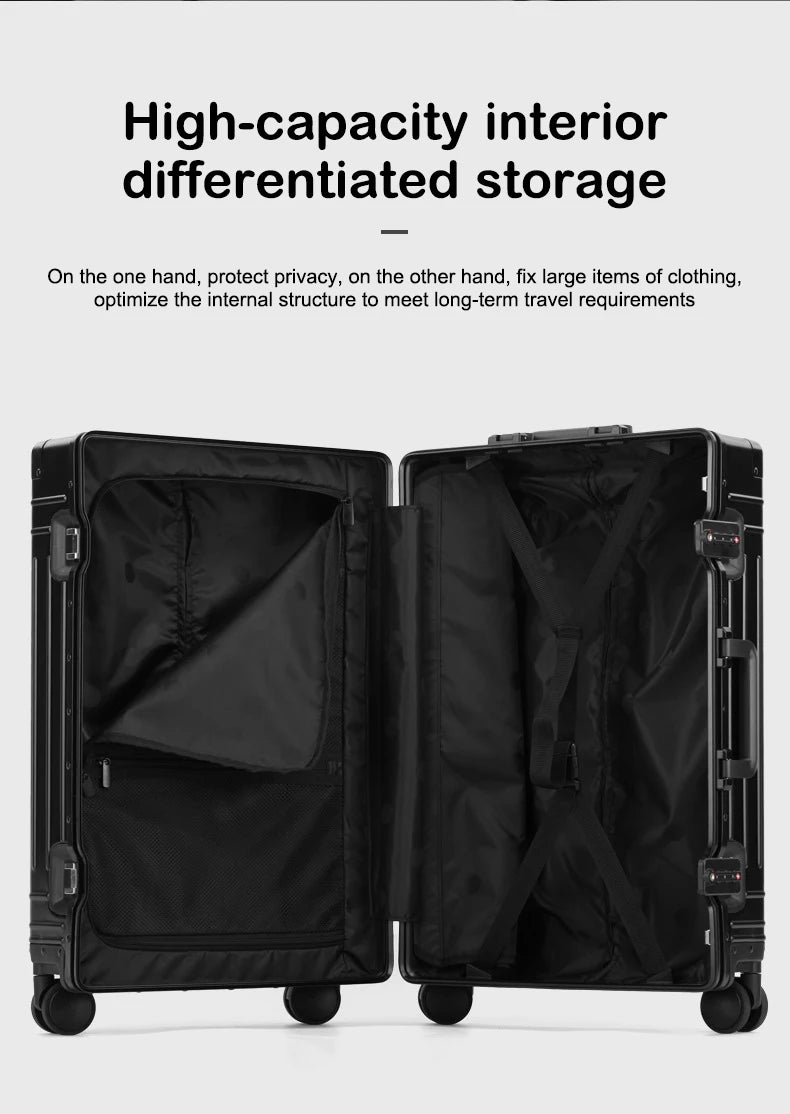 100% Aluminum-magnesium Alloy Travel Suitcase Rolling Luggage 20/24/28 inch Trolley Luggage Carry-On Cabin Suitcase Bag TSA Lock