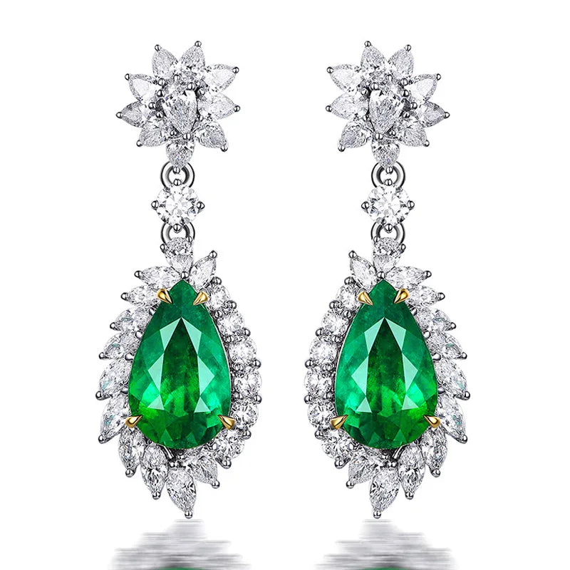 925 Silver Needle Personality Long Green Rhinestone Water Drop Dangle Earrings Women's Elegant Temperament Jewelry Accessories