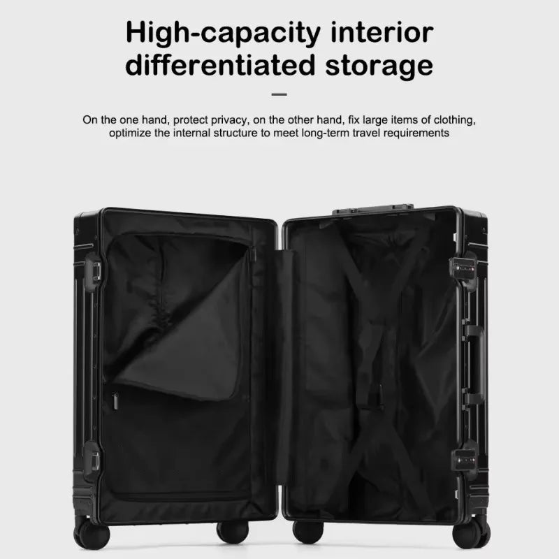 100% Aluminum-magnesium Alloy Travel Suitcase Rolling Luggage 20/24/28 inch Trolley Luggage Carry-On Cabin Suitcase Bag TSA Lock