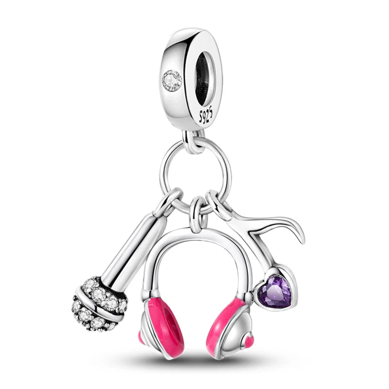 925 Silver Color Gem Butterfly Luminous Firefly Purple Charms Pendants Fit 3mm 925 Original Bracelets DIY Party Jewelry Gift