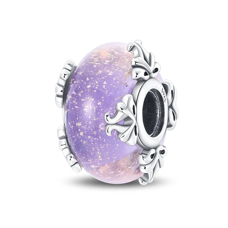 925 Silver Color Gem Butterfly Luminous Firefly Purple Charms Pendants Fit 3mm 925 Original Bracelets DIY Party Jewelry Gift