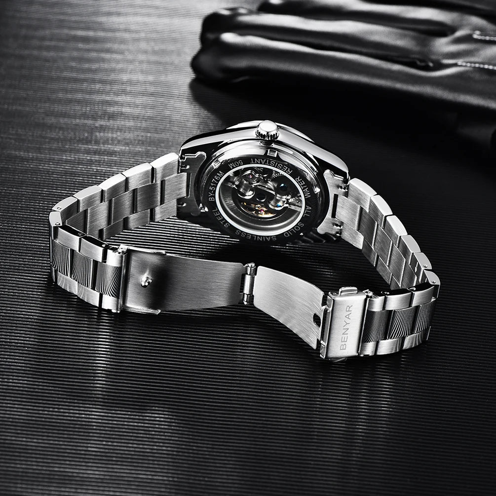 2026 BENYAR mechanical men's watch top business brand men's waterproof automatic sports watch stainless steel relogio masculino