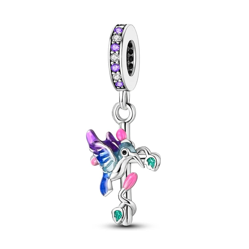 925 Silver Color Gem Butterfly Luminous Firefly Purple Charms Pendants Fit 3mm 925 Original Bracelets DIY Party Jewelry Gift