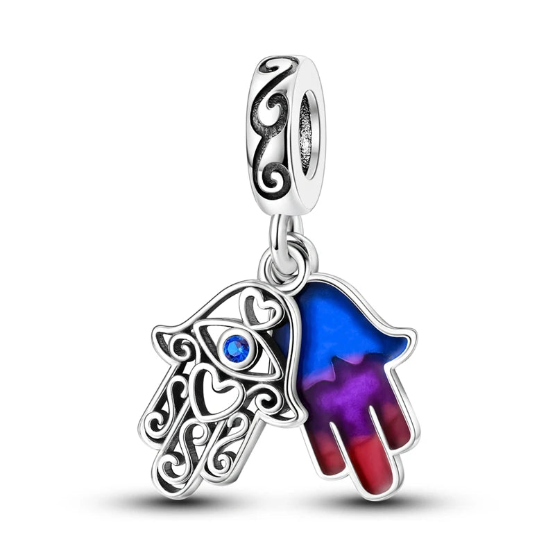 925 Silver Color Gem Butterfly Luminous Firefly Purple Charms Pendants Fit 3mm 925 Original Bracelets DIY Party Jewelry Gift