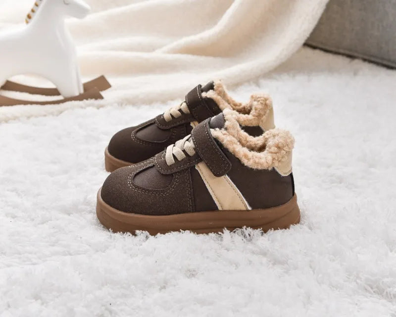 1-8Y Children's Shoes Autumn Winter New Baby Boys Girls Black Cotton Plush Warm Shallow Boots Little Kids Casual Sports Shoes