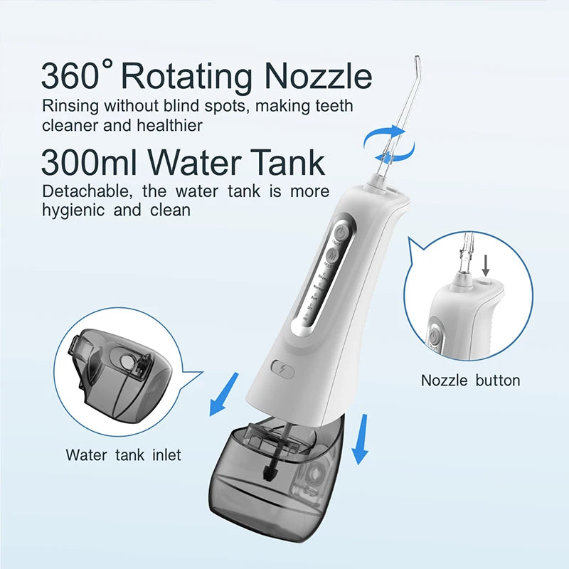 Oral Irrigator Portable Dental Water Flosser USB Rechargeable Water Jet Floss Tooth Pick 4 Jet Tip 220ml 4 Modes IPX7 1600rpm