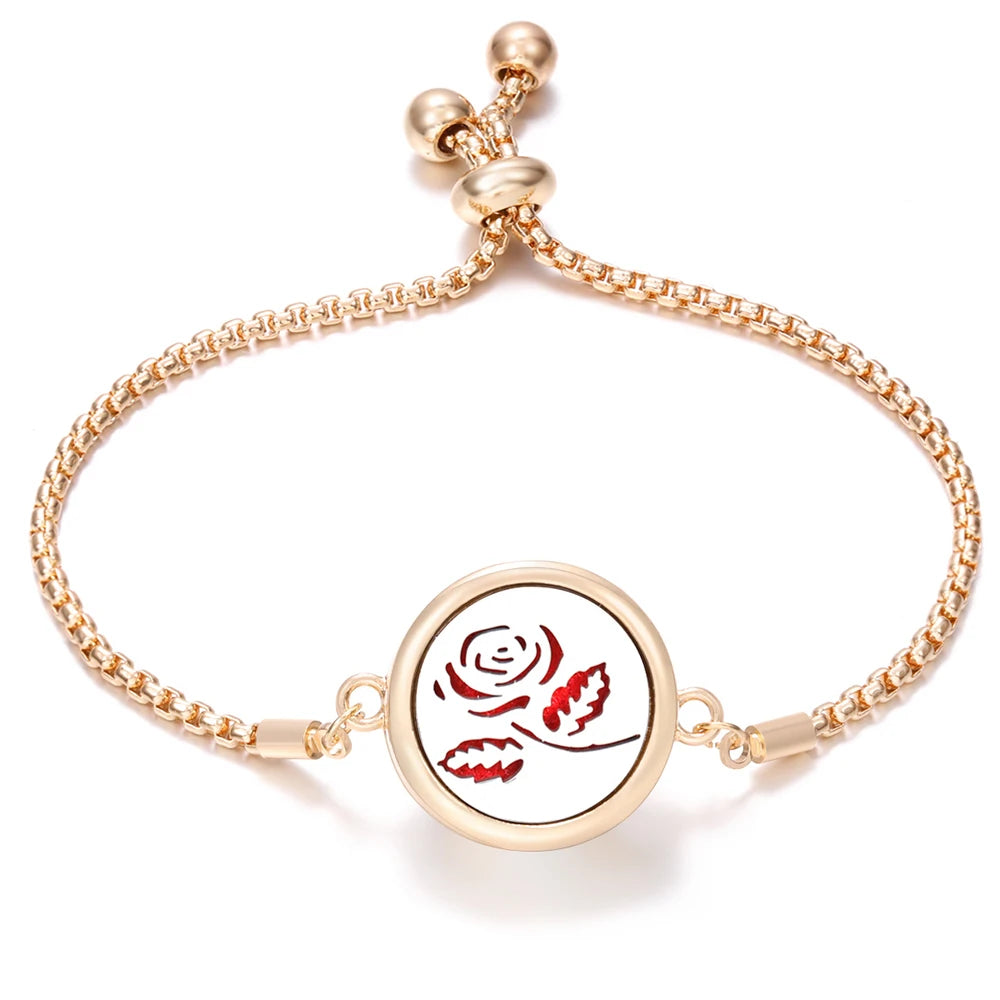 New Trendy Golden Tree of Life Stainless Steel Aromatherapy Bangle Women Essential Oil Diffuser Perfume Lockets Bracelet Jewelry