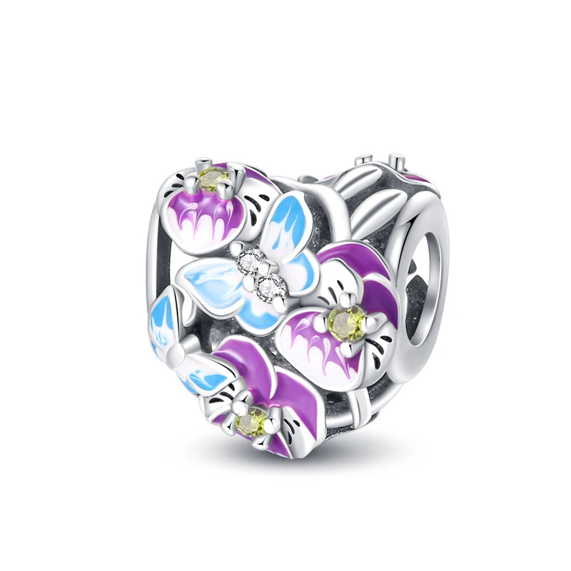 925 Silver Color Gem Butterfly Luminous Firefly Purple Charms Pendants Fit 3mm 925 Original Bracelets DIY Party Jewelry Gift