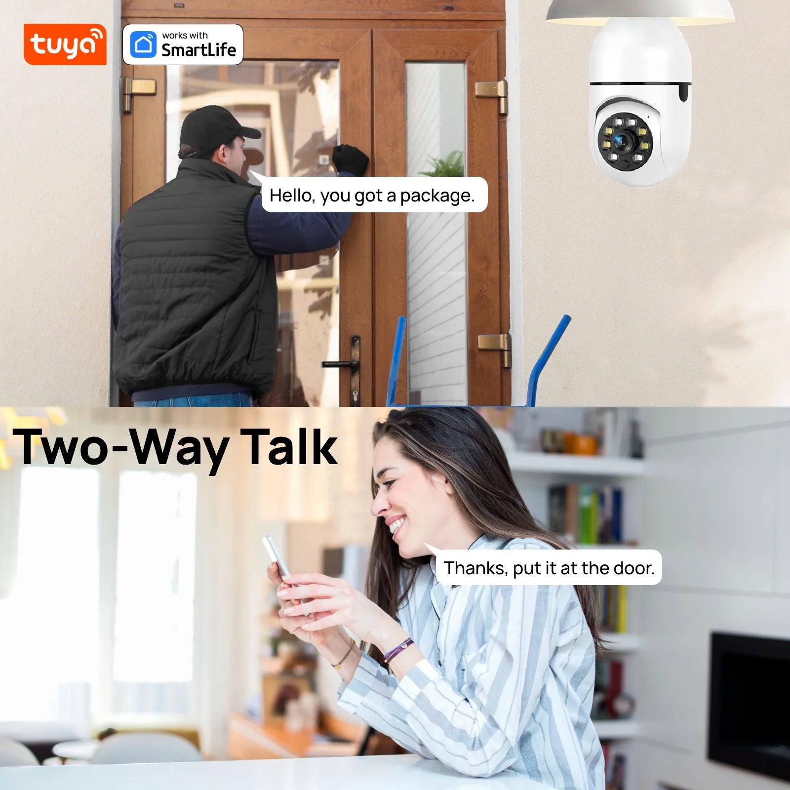 Tuya Smart E27 Security Camera 2.4G 3MP HD for Home,Baby/Elder/Pet Camera 100-240V