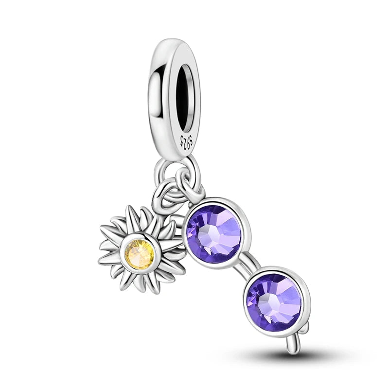 925 Silver Color Gem Butterfly Luminous Firefly Purple Charms Pendants Fit 3mm 925 Original Bracelets DIY Party Jewelry Gift