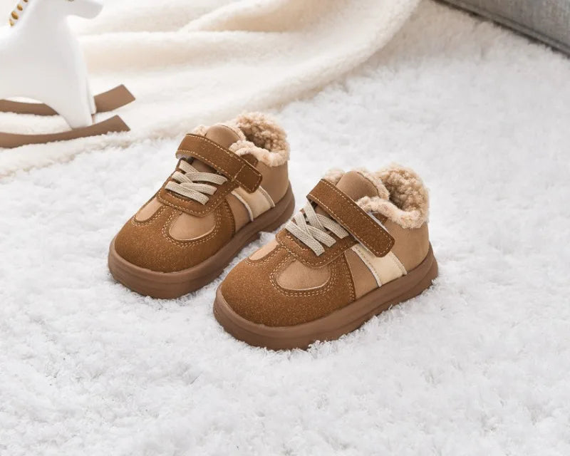 1-8Y Children's Shoes Autumn Winter New Baby Boys Girls Black Cotton Plush Warm Shallow Boots Little Kids Casual Sports Shoes