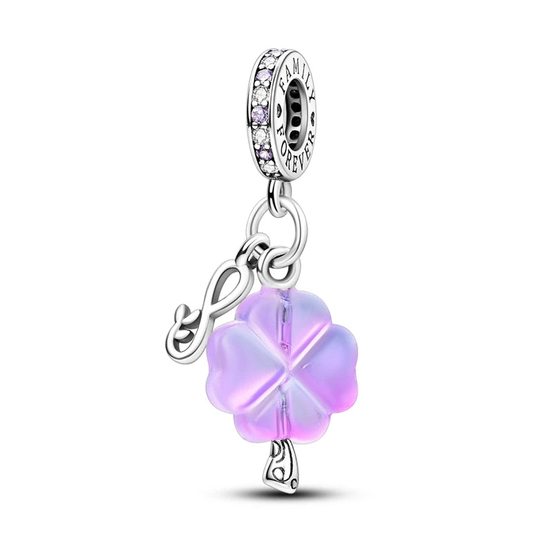 925 Silver Color Gem Butterfly Luminous Firefly Purple Charms Pendants Fit 3mm 925 Original Bracelets DIY Party Jewelry Gift
