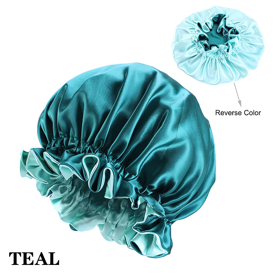 Custom Logo Women'S Satin Bonnet With Wide Stretch Ties Band Long Tail Bonnet Satin Cheveux Nuit Silk Sleeping Night Cap Bonnets