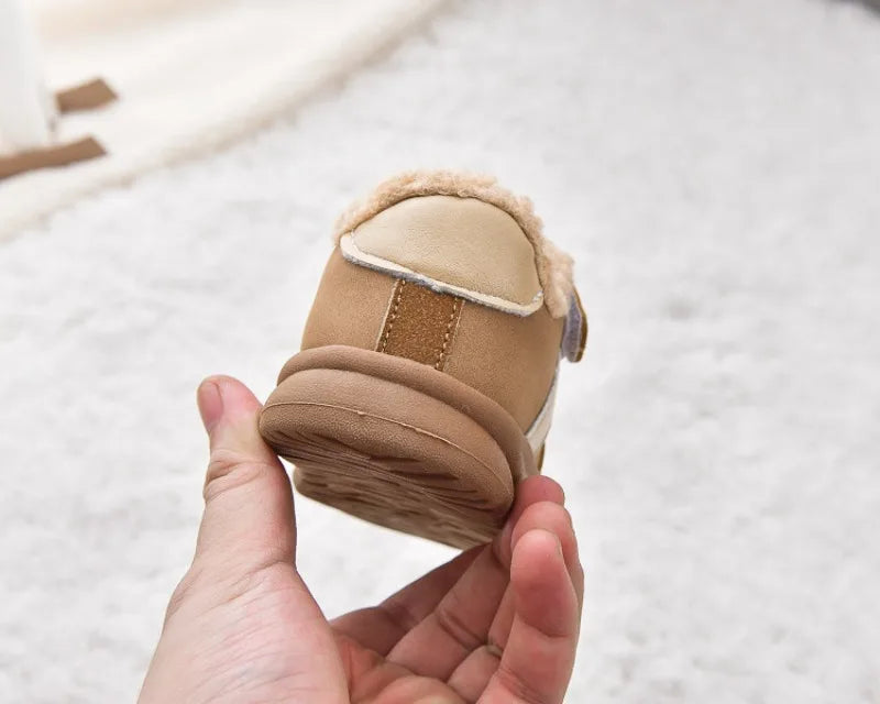 1-8Y Children's Shoes Autumn Winter New Baby Boys Girls Black Cotton Plush Warm Shallow Boots Little Kids Casual Sports Shoes