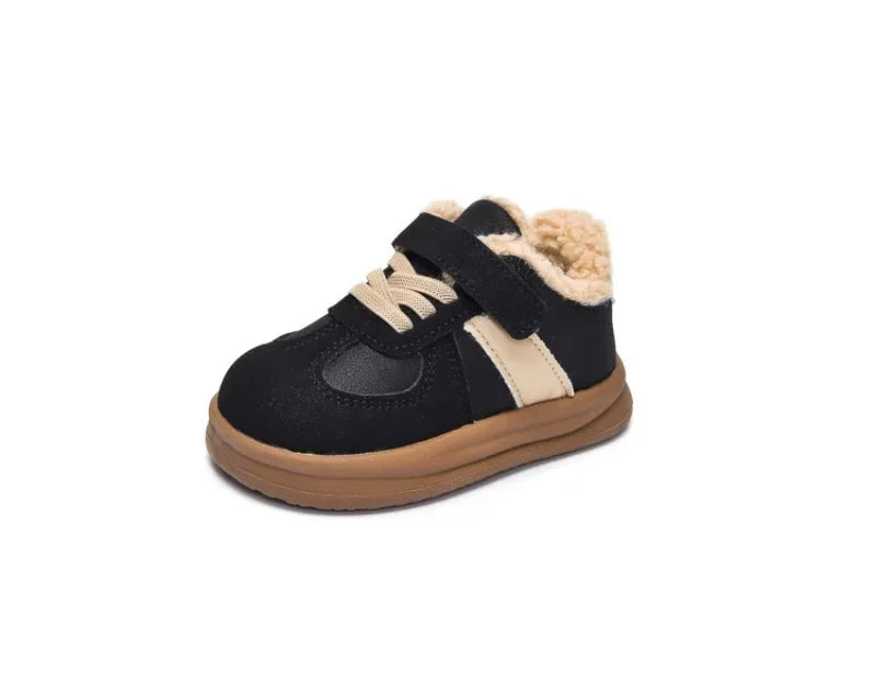 1-8Y Children's Shoes Autumn Winter New Baby Boys Girls Black Cotton Plush Warm Shallow Boots Little Kids Casual Sports Shoes