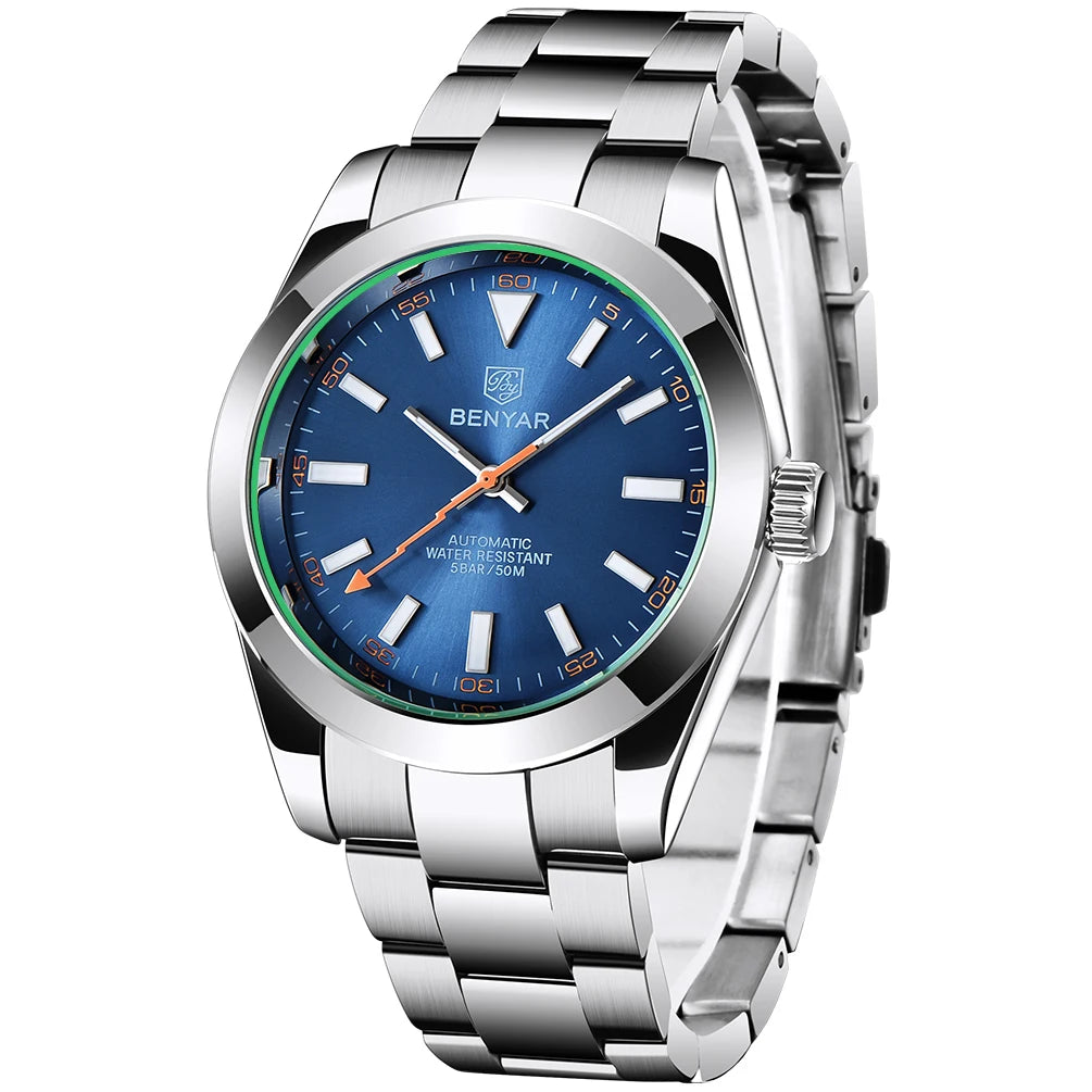 2026 BENYAR mechanical men's watch top business brand men's waterproof automatic sports watch stainless steel relogio masculino